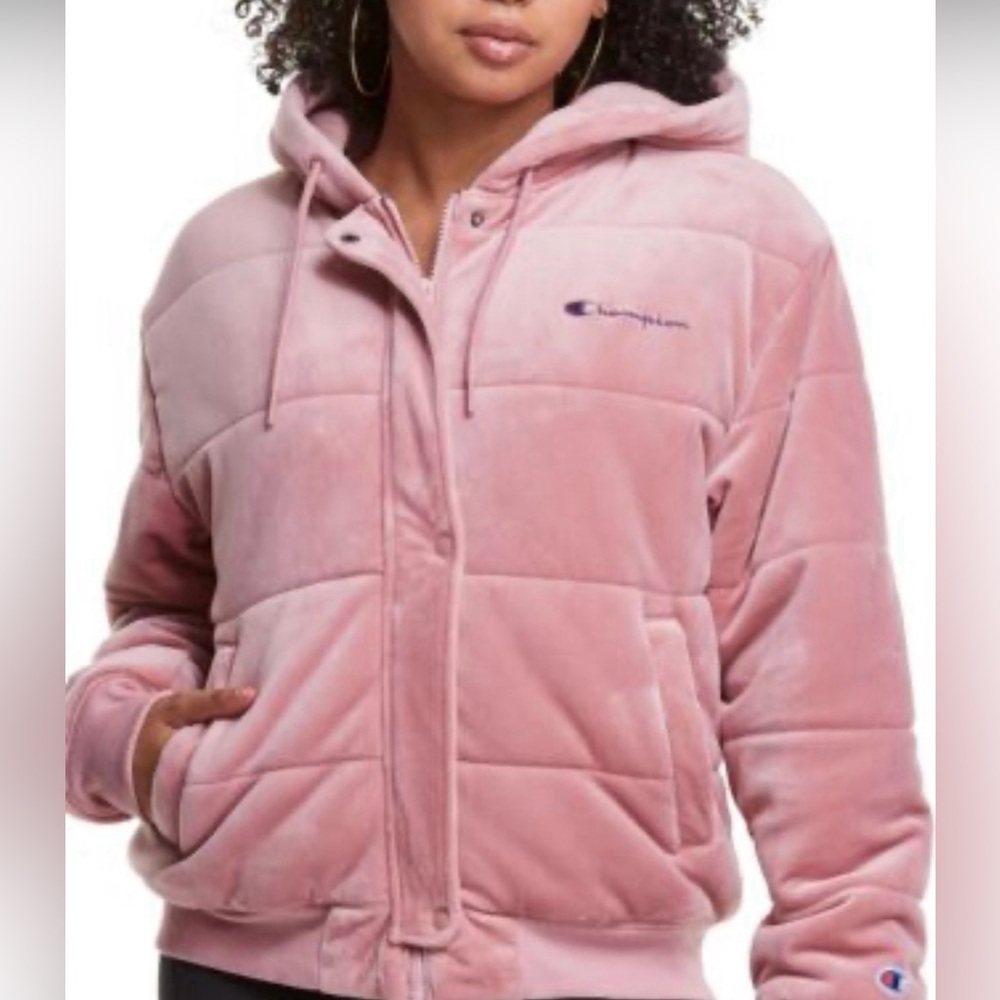 EUC! Champion Hooded Velour Puffer Jacket Size Small. Retails $174.95